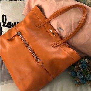 Authentic Miu Miu Vitello Daino Leather Tote Bag